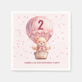 Teddybeer ballonnen pastel roze baby's verjaardag servet