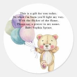 Teddybeer ballonnen - Prayer kaars label