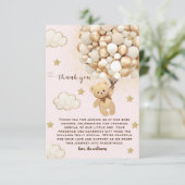 Teddybeer ballonnen roze goud Tan Bedankkaart (Staand voorkant)