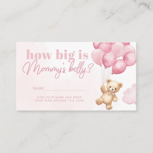Teddybeer ballonnen roze hoe groot is mama's buik informatiekaartje (Voorkant)