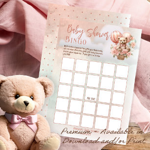 Teddybeer ballonnen roze meisje Baby shower bingo Kaart