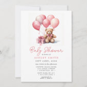 Teddybeer ballonnen roze meisje Baby shower Kaart (Voorkant)
