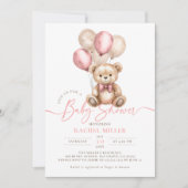 Teddybeer ballonnen roze meisje Baby shower Kaart (Voorkant)
