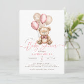 Teddybeer ballonnen roze meisje Baby shower Kaart (Staand voorkant)