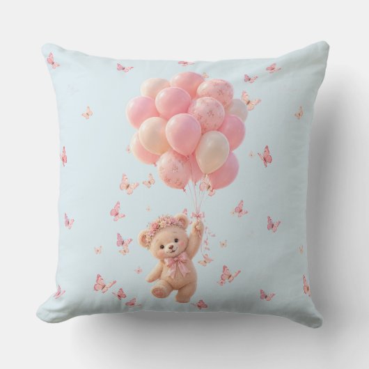 Teddybeer Ballonnen Vlinders Kussen (Voorkant)