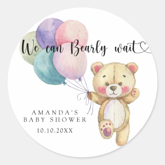 Teddybeer ballonnen - we kunnen nauwelijks wachten ronde sticker (Voorkant)