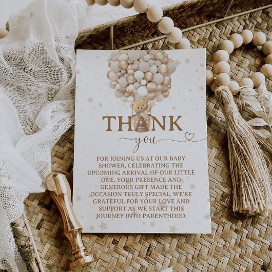 Teddybeer ballonnen wit Fawn Baby shower Bedankkaart