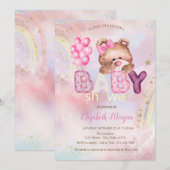 Teddybeer Ballonnen Wolk Regenboog Baby Shower Kaart (Voorkant / Achterkant)