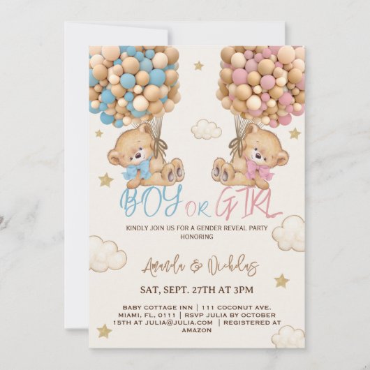 Teddybeer ballonnen wolken & sterren Geslacht onth Kaart (Voorkant)