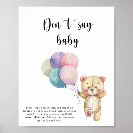 Teddybeer ballonnen - Zeg niet baby Poster (Voorkant)