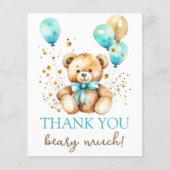 Teddybeer bearly wacht baby shower dank u (Voorkant)