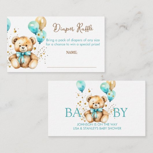 Teddybeer bearly wacht baby shower luier loterij informatiekaartje (Voorkant / Achterkant)