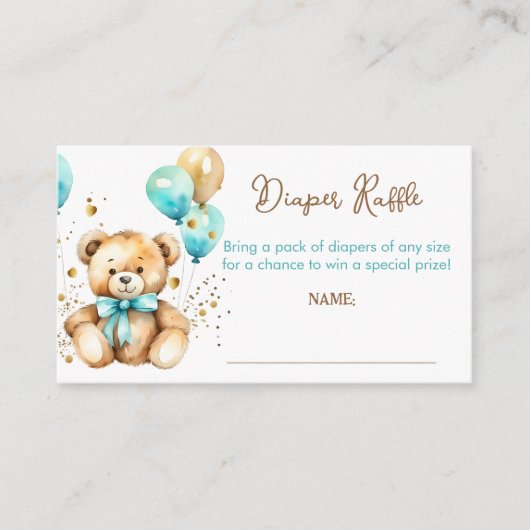 Teddybeer bearly wacht baby shower luier loterij informatiekaartje (Voorkant)