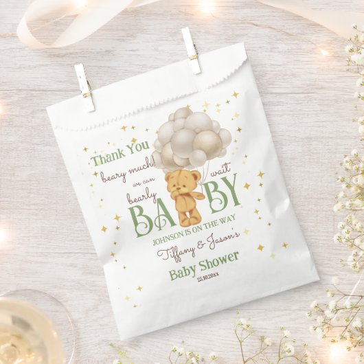 Teddybeer bearly wacht groen bruin baby shower bedankzakje (Geknipt)