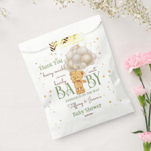 Teddybeer bearly wacht groen bruin baby shower bedankzakje (Gezegeld)