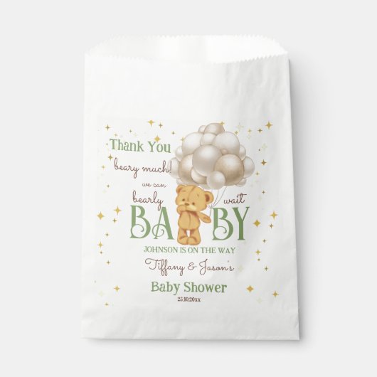 Teddybeer bearly wacht groen bruin baby shower bedankzakje (Voorkant)