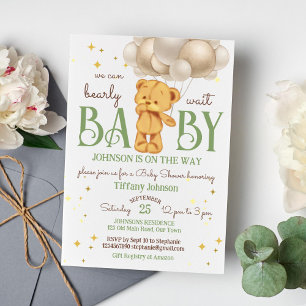 Teddybeer bearly wacht groen bruin baby shower kaart