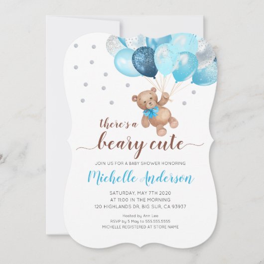 Teddybeer Beary Schattige Baby Shower Uitnodiging (Voorkant)