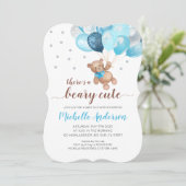 Teddybeer Beary Schattige Baby Shower Uitnodiging (Staand voorkant)