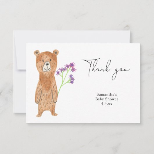 Teddybeer bedank baby shower bedankkaart (Voorkant)