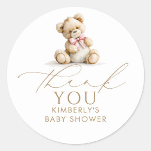 Teddybeer bedankkaartjes meisjes baby shower ronde sticker