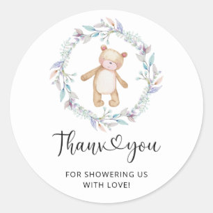 Teddybeer bedankt ronde sticker