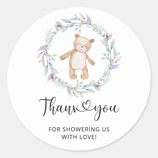 Teddybeer bedankt ronde sticker (Voorkant)