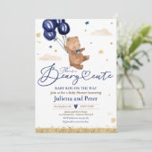 Teddybeer Beer Schattige Baby Boy Navy Baby shower Kaart (Staand voorkant)