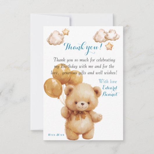 Teddybeer Beige Ballon Bedankkaart (Voorkant)