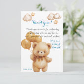 Teddybeer Beige Ballon Bedankkaart (Staand voorkant)