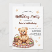 Teddybeer bij picknick 1e verjaardagsfeest kaart (Voorkant)