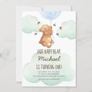 Teddybeer Bijen Babybeer 1e Verjaardagsuitnodiging Kaart