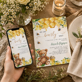 Teddybeer bijen honingraat geel Baby Shower Kaart