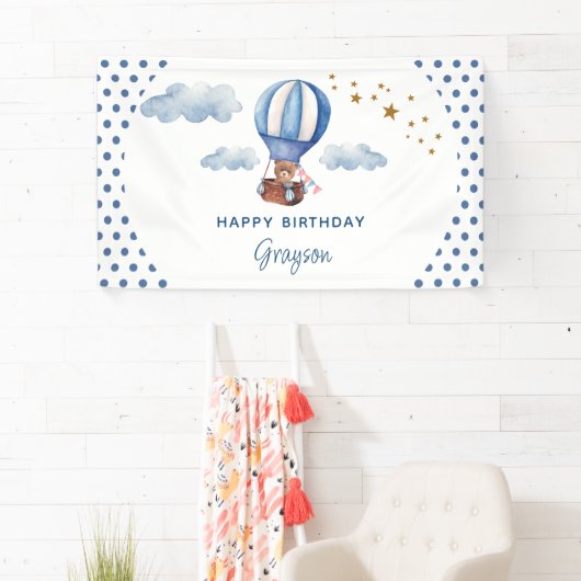 Teddybeer Blauw 1e Gelukkige Verjaardag Spandoek (Insitu)