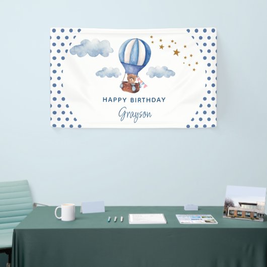 Teddybeer Blauw 1e Gelukkige Verjaardag Spandoek (Beurs)