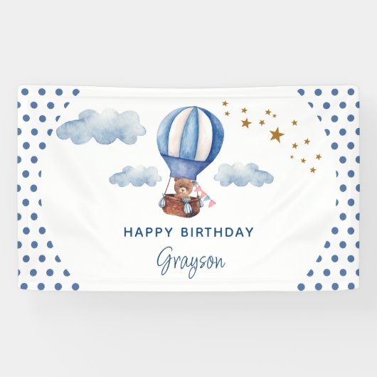 Teddybeer Blauw 1e Gelukkige Verjaardag Spandoek (Horizontaal)