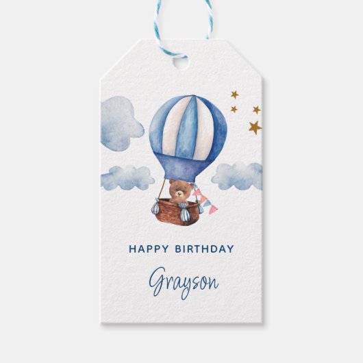 Teddybeer Blauw 1e Verjaardag Cadeaulabel (Voorkant)