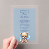Teddybeer blauw Baby shower acryl uitnodiging (Insitu (Draagbaar))