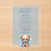 Teddybeer blauw Baby shower acryl uitnodiging (Voorkant)