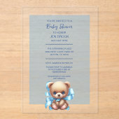 Teddybeer blauw Baby shower acryl uitnodiging (Voorkant)