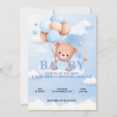 TEDDYBEER BLAUW BABY SHOWER UITNODIGING (Voorkant)
