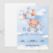 TEDDYBEER BLAUW BABY SHOWER UITNODIGING (Voorkant / Achterkant)