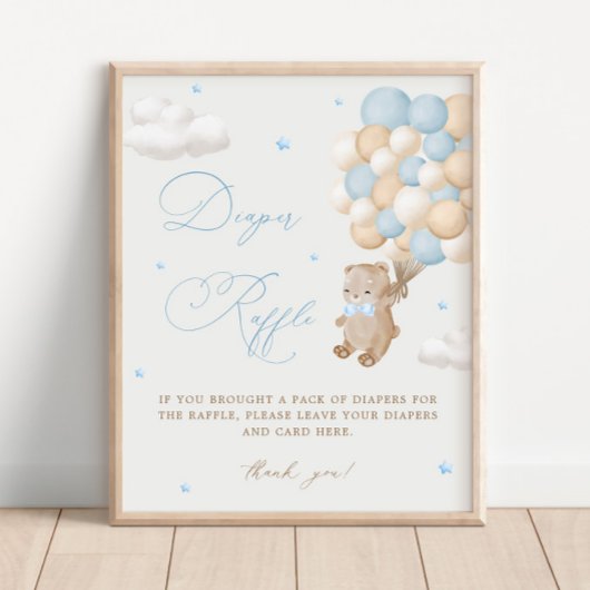Teddybeer Blauw Baby showers luier Raffle Poster