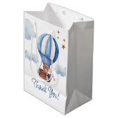 Teddybeer Blauw Bedankt Medium Cadeauzakje (Voorkant Gekanteld)
