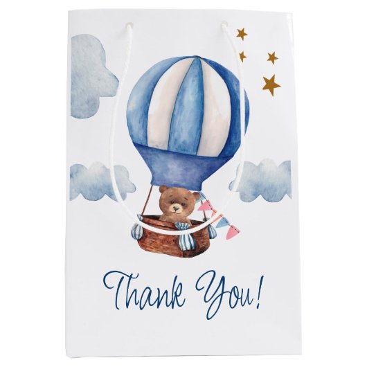 Teddybeer Blauw Bedankt Medium Cadeauzakje (Voorkant)