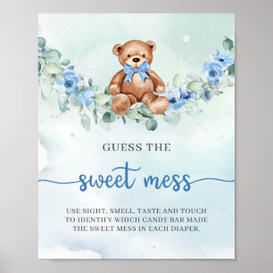 Teddybeer blauw bloemengok The Sweet Mess spel Poster
