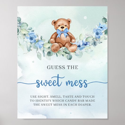 Teddybeer blauw bloemengok The Sweet Mess spel Poster (Voorkant)