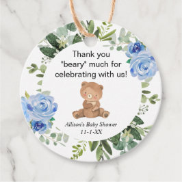 Teddybeer blauw bloemengroen baby shower bedankjes labels