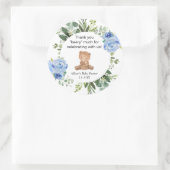 Teddybeer blauw bloemengroen baby shower ronde sticker (Tas)