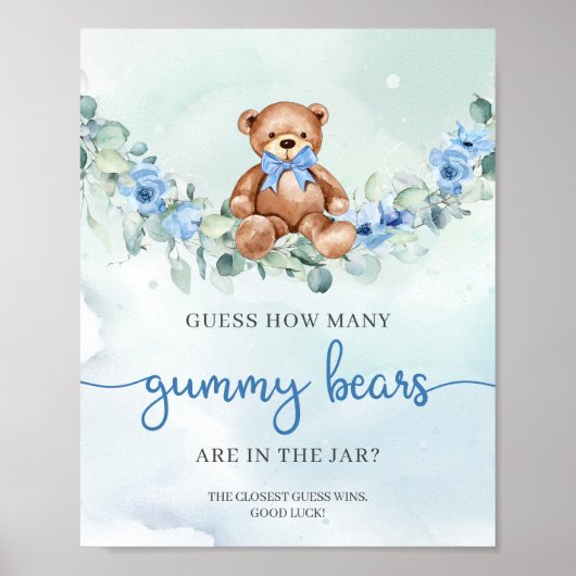 Teddybeer blauw bloemenraden hoeveel gummy Beer Poster (Voorkant)